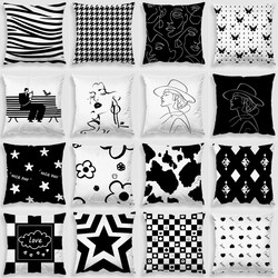 Black and White Line Pillow Modern Minimalist Geometric Backrest Living Room Sofa Cushion Nordic Style Bed Lumbar Pillow Cover