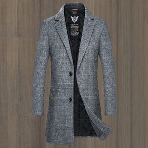 
Woolen coat men's mid-length 2024 spring and autumn new men's temperament wool thickened slim tweed windbreaker jacket
