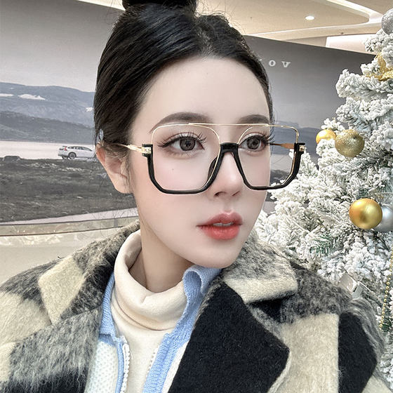 Korean version of retro semi -frame glasses Men's tide big face can match digital myopia glasses frame female round face black mirror
