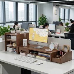 Desktop Computer Elevated Stand with Drawer, Home Office Desk Organizer, Monitor Riser Stand