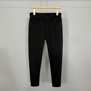 Autumn and winter new Korean style stretch pure black jeans men's trendy slim-fitting pants retro simple nine-point pants