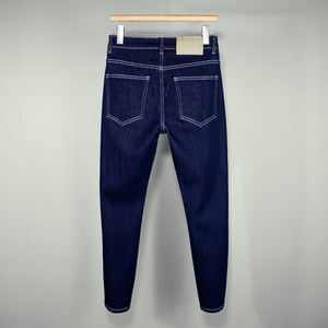 Dark blue anti-fading nine-point jeans for men's slim feet lightweight four-sided stretch red-eared denim jeans