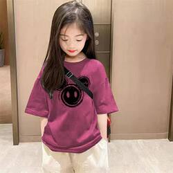 Children's 100% Pure Cotton Girls' Short-Sleeved Loose T-Shirt Summer 2026 New Style Medium and Large Children's Clothing Half-Sleeved Top t