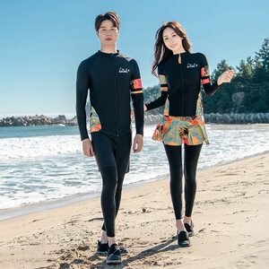 
Cross-border new couple swimwear, long-sleeved, long-pants, wet suit, belly-covering, slimming, conservative surfing swimsuit