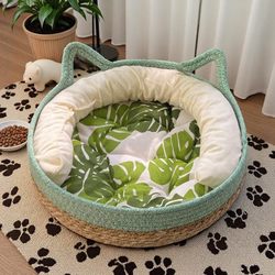 Cat Nest Suitable for All Seasons, Cool Summer Nest, Rattan Basket, Cat Scratching Board, Hand-Woven, Sleepable, Removable and Washable, New Style Cat Nest