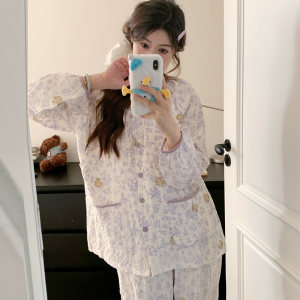 
Gauze confinement clothes with breast pads, June summer thin postpartum pure cotton sweat-absorbent maternal nursing pajamas for pregnant women 5