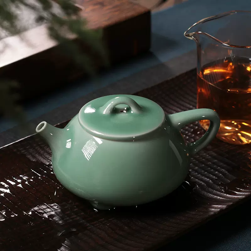 龍泉窯青瓷功夫茶壺手工陶瓷泡茶壺小清新風格茶具中式茶壺單壺尚