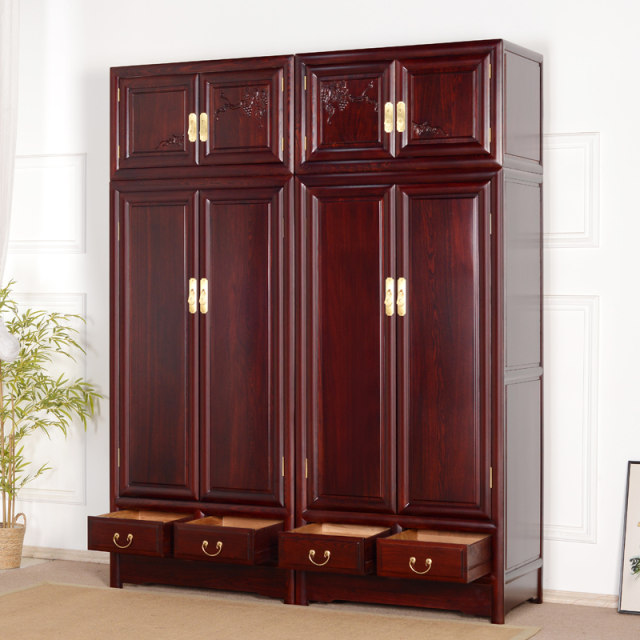 Yirenge Chinese-style old elm wardrobe pure solid wood bedroom large ...