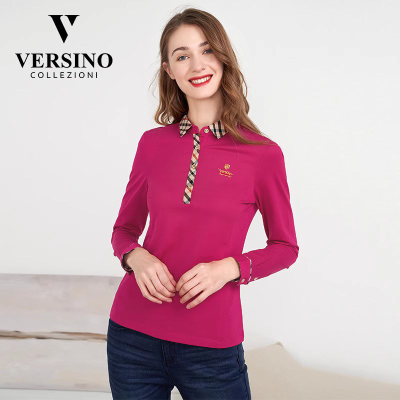Versino Women's Long Sleeve Polo Shirt Cypress Cotton Blend