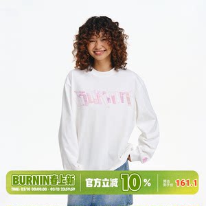 
BURNIN* small flame dart patch embroidered plaid spliced ​​long-sleeved T-shirt men's spring and autumn new casual loose top