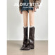 Genuine leather~Jiaoyu hot girl style slim trouser boots for women 2025 high-end pointed toe no-knee knight boots long boots