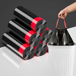 Household Black Drawstring Garbage Bags, Thickened Kitchen Plastic Bags with Handles, Large Privacy-Protecting Garbage Bags for Dormitories