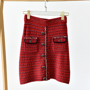 
2024 Autumn and Winter New Red Retro Small Fragrance Style Tweed Lady Style A-Line Short Skirt Li 175