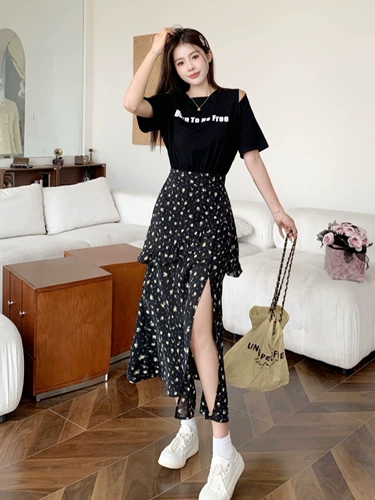 Летняя модная ретро юбка, дизайнерский комплект, платье, большой размер, в западном стиле, тренд сезона