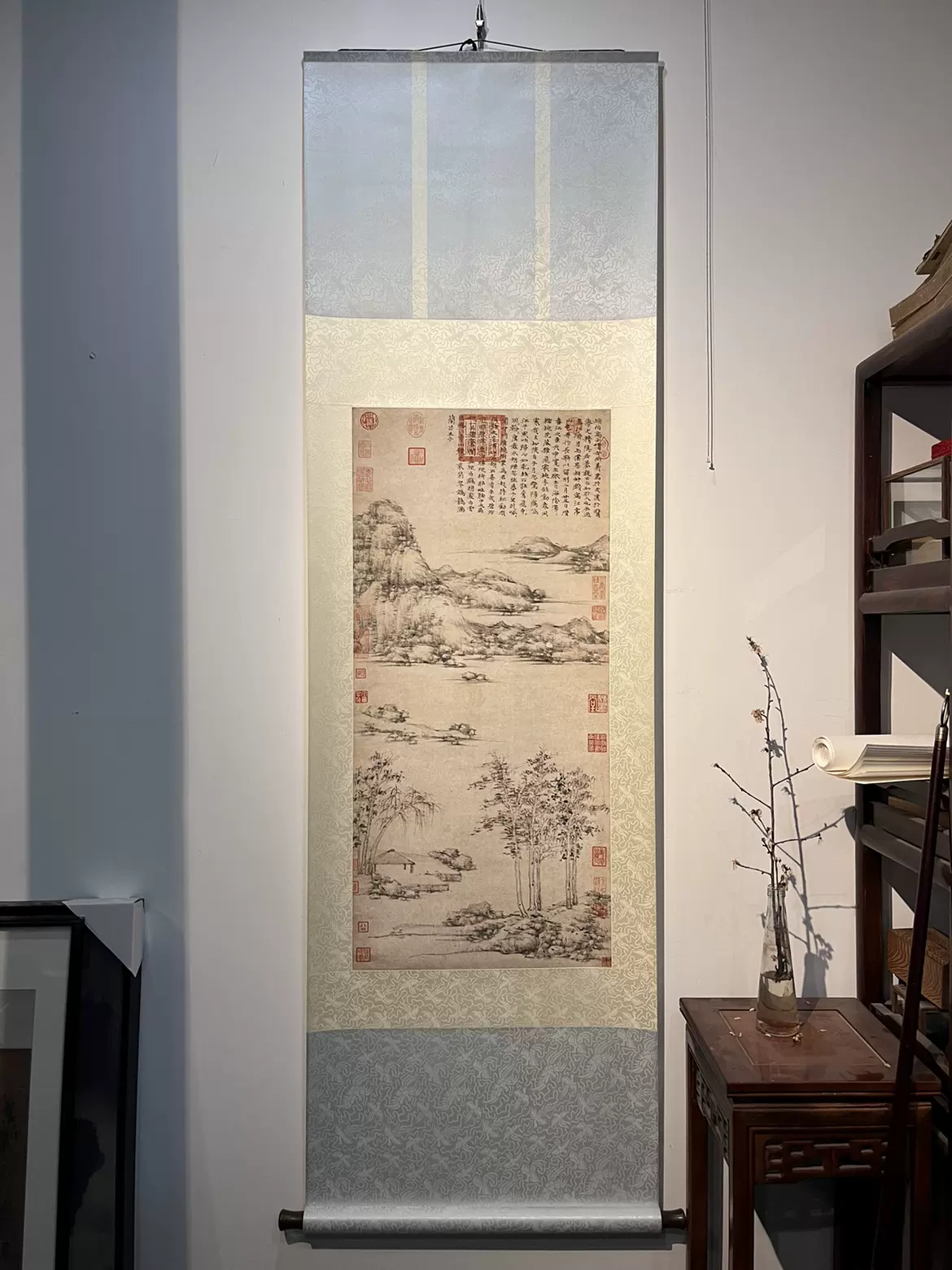 二玄社明代唐寅復刻掛軸平生壯觀國畫復刻品山路鬆聲圖風景掛軸