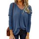 European and American style spring and autumn new V-neck blue loose pullover casual knitted long-sleeved T-shirt Women's T-shirt