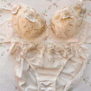 
risa Japanese style soft cup thin applique underwear disc gathered side collection sexy women's bra girl underwear 2593