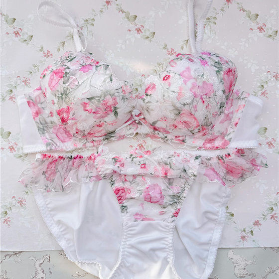 
R family Japanese girl underwear flower lace embroidery ladies bra gathered low chicken heart disc 22621