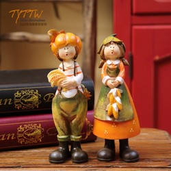 Pumpkin Village Couple Resin Figure Ornament Birthday Gift Halloween Desktop Decoration Creative Oil Painting Texture