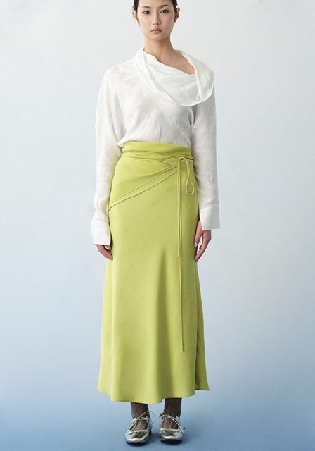 Slim fishtail skirt tie waist seal oblique two -piece skirt yuehe moonhe
