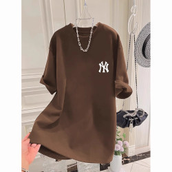 European Style Plus Size 150kg Letter Print Pure Cotton Short-Sleeve T-Shirt for Women 2025 New Summer Mid-Length Loose Top