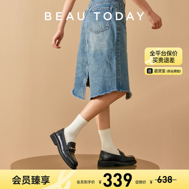 BeauToday genuine leather loafers for women in spring British style small leather shoes thick heels single shoes