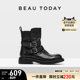 BeauToday thick-soled thick-heeled knight boots for women 2025 new spring British style Martin boots leather short boots