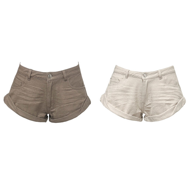 GYOKUU Oats/Khaki 2 colors Low waist wash ultra short basic denim shorts