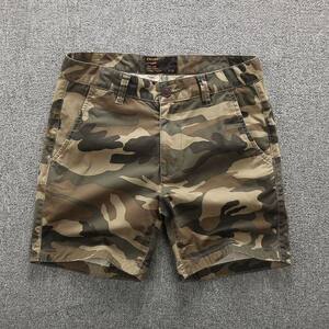 Summer casual 34 point camouflage shorts, elastic elastic waist shorts, men's loose 3/4 trendy pants