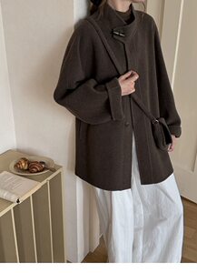 
New Korean stand-up collar wooden button double-sided cashmere coat for women's bag short small loose wool coat for women