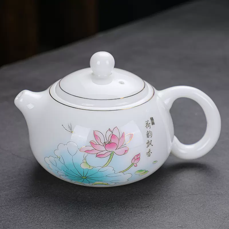 国风羊脂玉瓷泡茶壶单壶家用功夫茶具冲茶壶手工白色小瓷壶耐高温-Taobao