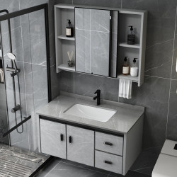 Waterproof and Moisture-Proof Space Aluminum Ceramic Integrated Basin Bathroom Cabinet Combination Slate Washbasin Cabinet Bathroom Washstand