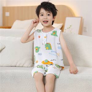 
Children's cotton vest boys and girls baby cotton summer medium and large children thin sleeveless shorts artificial cotton set