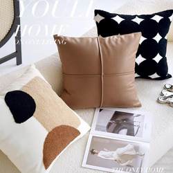 Cream-Colored Bed with a Vintage-Style White Light Luxury Pillowcase, Brown Lumbar Pillow for Sofa, Headboard Cushion with Insert for Guesthouse