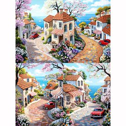Diamond painting seaside town scenery diamond embroidery diy cartoon mosaic puzzle paste painting student handwork