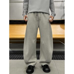 
American high-end heavyweight simple plus velvet thickened straight casual pants for men winter warm loose wide-leg scimitar sweatpants
