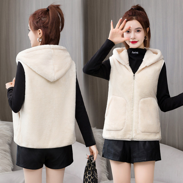Coral Vest Women Wear loose Korean vest vest, velvet hooded jacket, middle -aged mother autumn and winter, shoulders