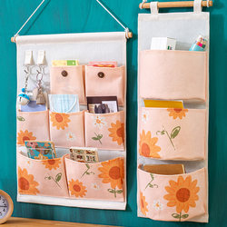 Artistic Floral Storage Hanging Bag Fabric Wall-Mounted Wardrobe Door Storage Rack Bathroom Bedside Wall Hanging Basket