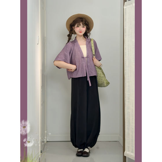 
Hua Xiangzhi's original improved Tang Fuzi top cardigan everyday bloomers elastic waist commuting suit summer