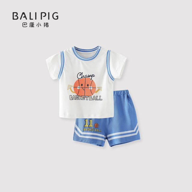 Children's short-sleeved suit, boy's two-piece suit, girl's separate ...