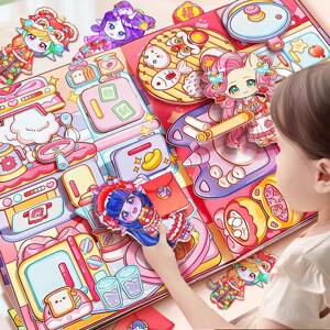 
Xiao Ma Quiet Book New Girl Handmade DIY Material Pack No Cutting Dressing Stickers Book Stickers Children's Toys 6