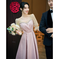 Růžové Toastové šaty Nevěsta Svatební Ležérní šaty Francouzi Obvykle Mohou Nosit Zásnubní šaty ženské Letní šaty šaty Zadních Dveří