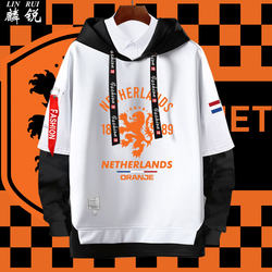 Dutch Team Football Fans' Fake Two-Piece Hooded Sweatshirt for Men and Women, Patchwork Jacket Hoodie Clothing