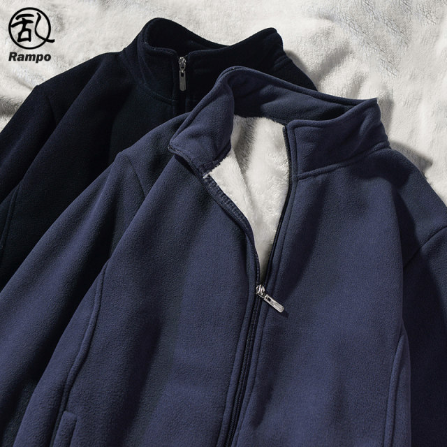Fleece Jacket Men's Spring 2025 New Products Plus Fleece Thickened Warm Stand Collar Imitation Lamb Fleece Cardigan Zipper Jacket