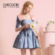 Stubble 2022 new summer women's niche design chic butterfly printed contrasting color square collar sweet puff skirt