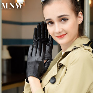 The head layer of the small sheepskin glove single -layer leather thin -handed hand touch screen and the velvet warm Korean version of driving leather glove women
