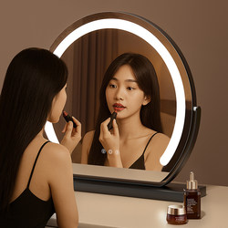 Led Lighted Round Mirror Makeup Mirror Desktop Household Dressing Table Smart High-Definition Fill-In Light Beauty Mirror Large Size