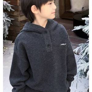 
Children's Korean sweater 2026 boys' letter embroidered sweater autumn and winter new hooded pullover sweater