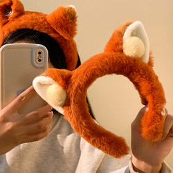 Nick Fox Ears Plush Headband for Women, Cute Cartoon Headband for Taking Photos in Amusement Parks, Autumn and Winter Face Washing Hair Clip Headwear