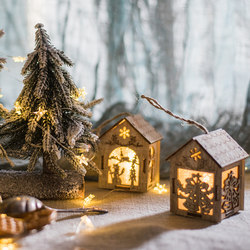 Christmas Small Wooden House Creative Desktop Ornament Light Decoration Hanging Decoration Christmas Decoration Gift